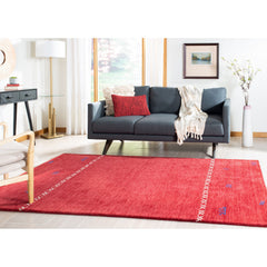 Area Rug, 5 x 8 Ft, Red Wool with Geometric Pattern
