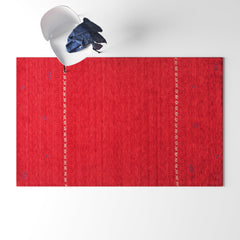 Area Rug, 5 x 8 Ft, Red Wool with Geometric Pattern
