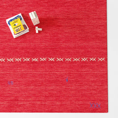 Area Rug, 5 x 8 Ft, Red Wool with Geometric Pattern