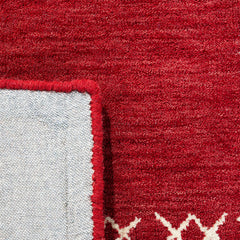 Area Rug, 5 x 8 Ft, Red Wool with Geometric Pattern