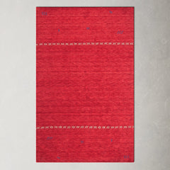 Area Rug, 5 x 8 Ft, Red Wool with Geometric Pattern