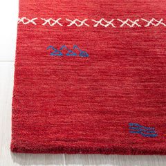 Area Rug, 5 x 8 Ft, Red Wool with Geometric Pattern