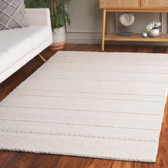 Area Rug, 5 x 8 ft with Natural Striped Wool and Cotton