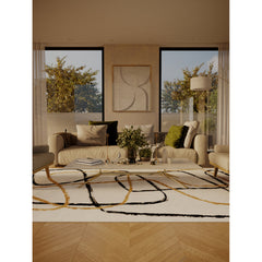 Area Rug, 5 x 8 ft with White and Black Abstract Chenille