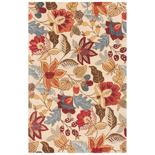 Area Rug, 5 x 8 ft Wool with Beige and Multi Floral Pattern