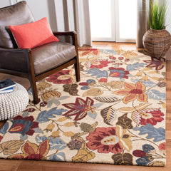 Area Rug, 5 x 8 ft Wool with Beige and Multi Floral Pattern