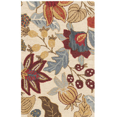 Area Rug, 5 x 8 ft Wool with Beige and Multi Floral Pattern
