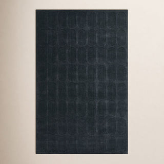 Area Rug, 5' x 8' in Navy Wool with Geometric Pattern