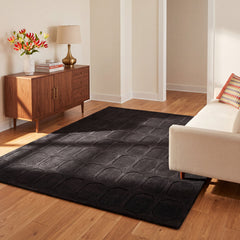 Area Rug, 5' x 8' in Navy Wool with Geometric Pattern