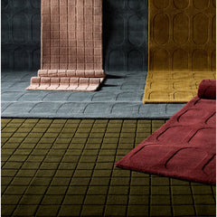 Area Rug, 5' x 8' in Navy Wool with Geometric Pattern