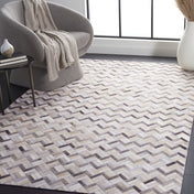 Area Rug, 5' x 8' Rectangle Cowhide, Chevron, Black and Gray