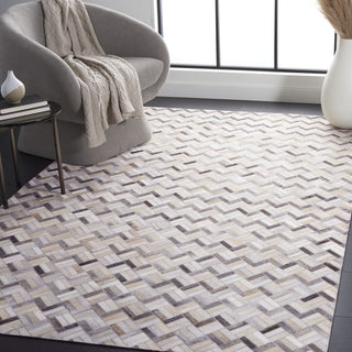 Area Rug, 5' x 8' Rectangle Cowhide, Chevron, Black and Gray