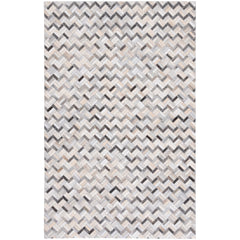 Area Rug, 5' x 8' Rectangle Cowhide, Chevron, Black and Gray