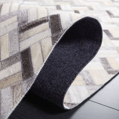 Area Rug, 5' x 8' Rectangle Cowhide, Chevron, Black and Gray