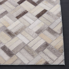Area Rug, 5' x 8' Rectangle Cowhide, Chevron, Black and Gray