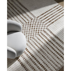 Area Rug, 6'7" x 9', Polyester in Ivory and Dark Brown