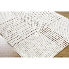 Area Rug, 6'7" x 9', Polyester in Ivory and Dark Brown