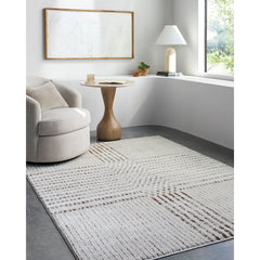 Area Rug, 6'7" x 9', Polyester in Ivory and Dark Brown