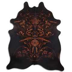Area Rug, 6 Ft 2 In x 7 Ft 4 In with Printed Cowhide in Brown and Black
