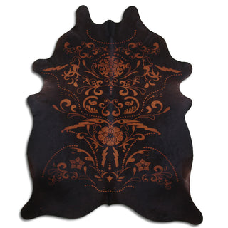 Area Rug, 6 Ft 2 In x 7 Ft 4 In with Printed Cowhide in Brown and Black