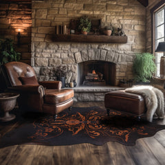 Area Rug, 6 Ft 2 In x 7 Ft 4 In with Printed Cowhide in Brown and Black