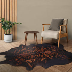 Area Rug, 6 Ft 2 In x 7 Ft 4 In with Printed Cowhide in Brown and Black