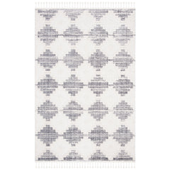 Area Rug, 6 ft 6 in x 9 ft, Ivory and Gray with Geometric Pattern