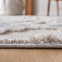 Area Rug, 6 ft 6 in x 9 ft, Ivory and Gray with Geometric Pattern