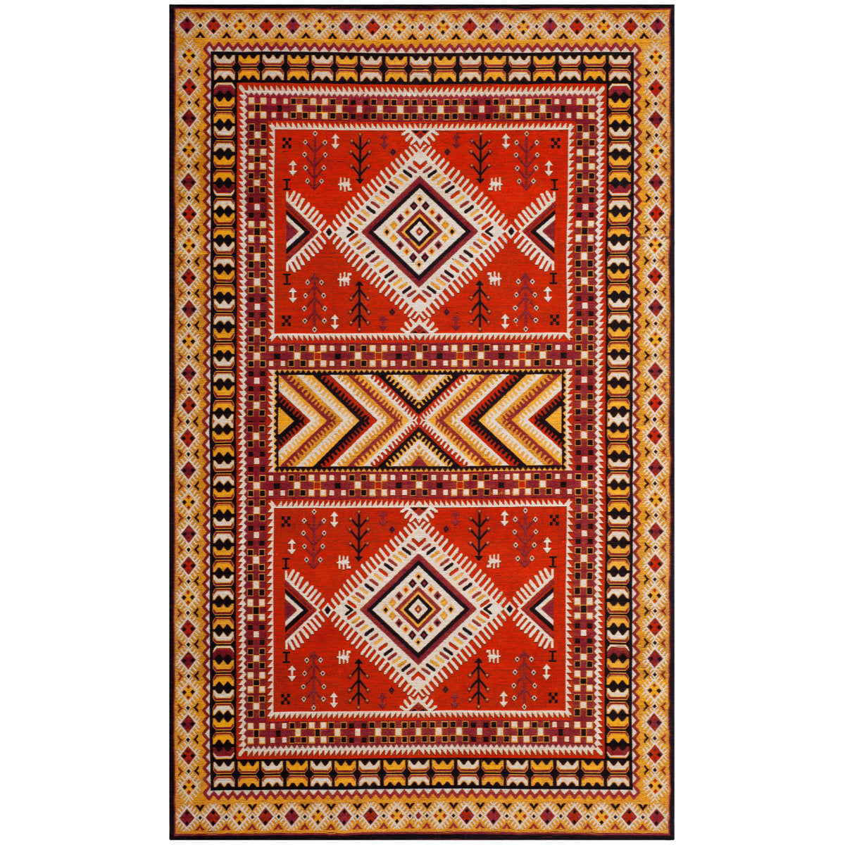 Area Rug, 6 ft 7 in x 9 ft 2 in, Cotton and Polyester in Orange/Gold