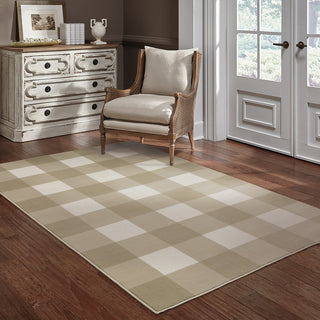 Area Rug, 6 ft 7 in x 9 ft 2 in, Gingham in Beige/Ivory