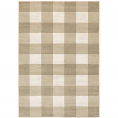 Area Rug, 6 ft 7 in x 9 ft 2 in, Gingham in Beige/Ivory