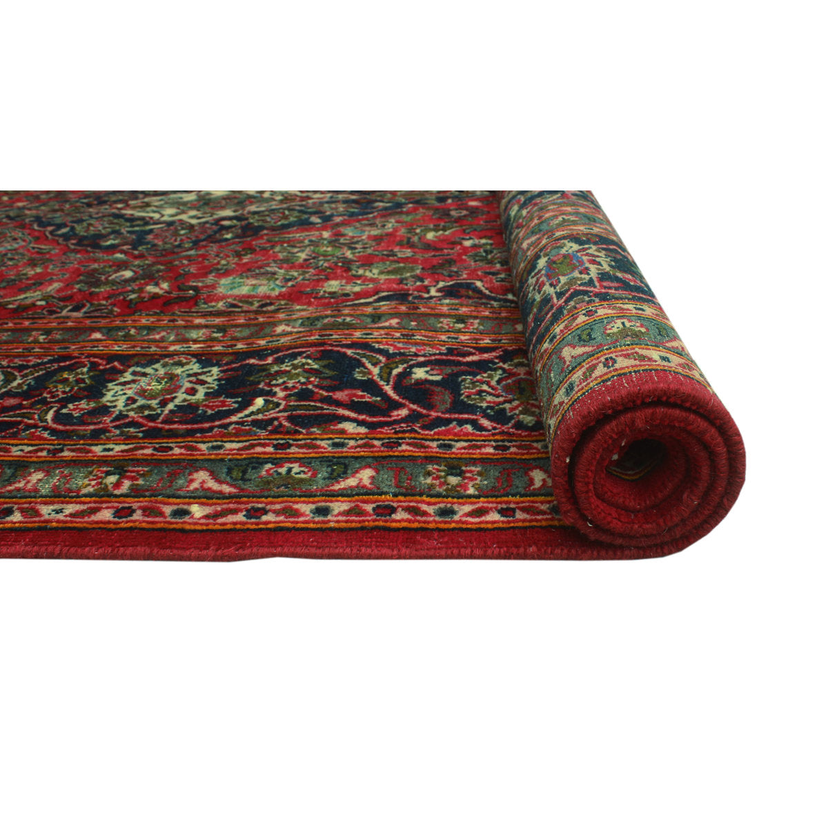Area Rug, 6 Ft 7 In X 9 Ft 7 In with Navy and Red Wool