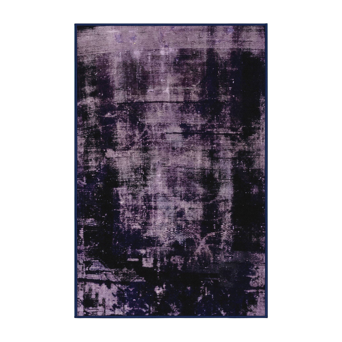 Area Rug, 6 ft by 9 ft, Black and Purple Chenille