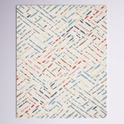Area Rug, 6 ft by 9 ft, Ivory and Blue Wool with Abstract Pattern