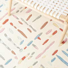 Area Rug, 6 ft by 9 ft, Ivory and Blue Wool with Abstract Pattern