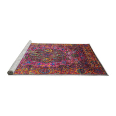 Area Rug, 6 Ft Round, Red Polyester Chenille with Moroccan Pattern
