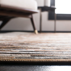 Area Rug, 6 ft Square, Brown and Ivory Wool and Leather with Abstract Pattern