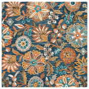 Area Rug, 6 Ft Square in Ivory and Blue Floral Wool
