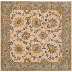 Area Rug, 6 Ft Square in Wool with Scrolling Floral Pattern