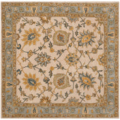 Area Rug, 6 Ft Square in Wool with Scrolling Floral Pattern