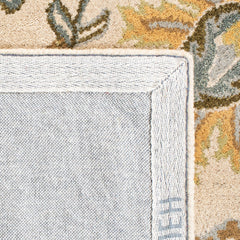 Area Rug, 6 Ft Square in Wool with Scrolling Floral Pattern