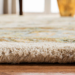 Area Rug, 6 Ft Square in Wool with Scrolling Floral Pattern