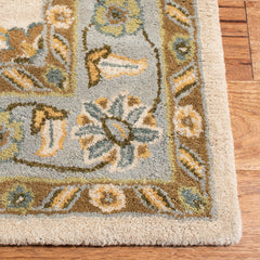 Area Rug, 6 Ft Square in Wool with Scrolling Floral Pattern