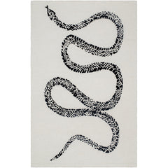Area Rug, 6 ft x 9 ft, Black and Cream Wool with Animal Print