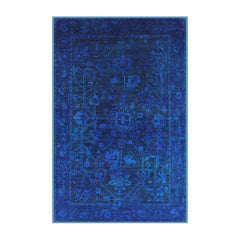 Area Rug, 6 ft x 9 ft, Blue Chenille with Polyester Backing