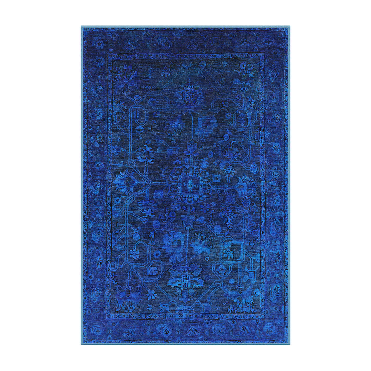 Area Rug, 6 ft x 9 ft, Blue Chenille with Polyester Backing