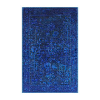 Area Rug, 6 ft x 9 ft, Blue Chenille with Polyester Backing