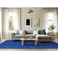 Area Rug, 6 ft x 9 ft, Blue Chenille with Polyester Backing