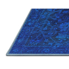 Area Rug, 6 ft x 9 ft, Blue Chenille with Polyester Backing