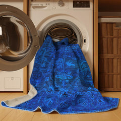 Area Rug, 6 ft x 9 ft, Blue Chenille with Polyester Backing